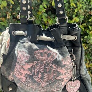 Juicy Couture Black and Pink Shoulder Bag with Crest Design